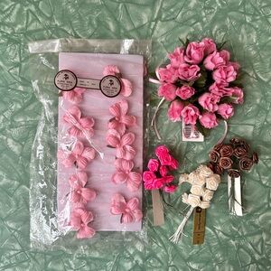 Vintage Faux Flowers Lot for Crafting - Floral Picks, Ribbons, Napkin Ring